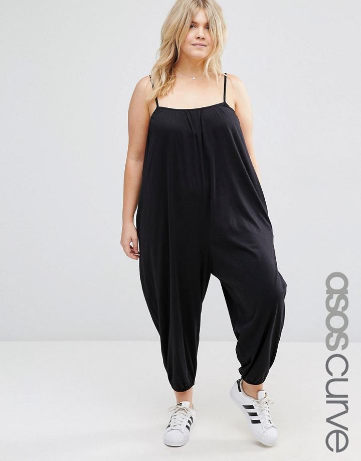 Asos Curve Brushed Jersey Minimal Cami Harem Jumpsuit - Black