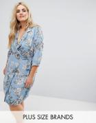 Alice & You Floral Wrap Shift Dress With Collar And Tie Waist - Blue