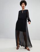 Vero Moda Chiffon Sheer Maxi Dress With Cuff Detail In Black
