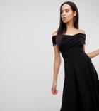 Asos Design Tall Bardot Midi Skater Dress - Black
