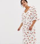 Fashion Union Plus Midi Dress In Floral-white