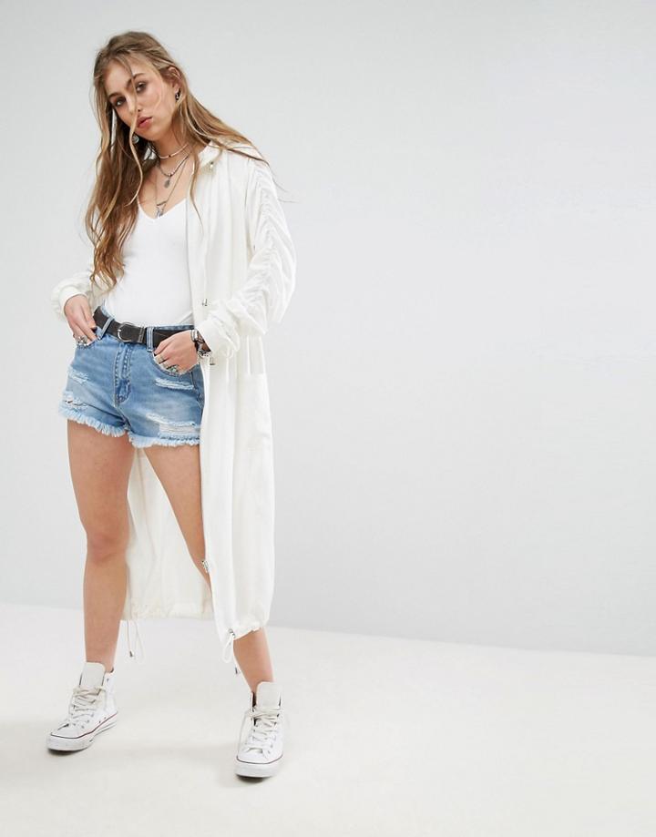 Missguided Frayed Hem Bleach Denim Shorts - Purple