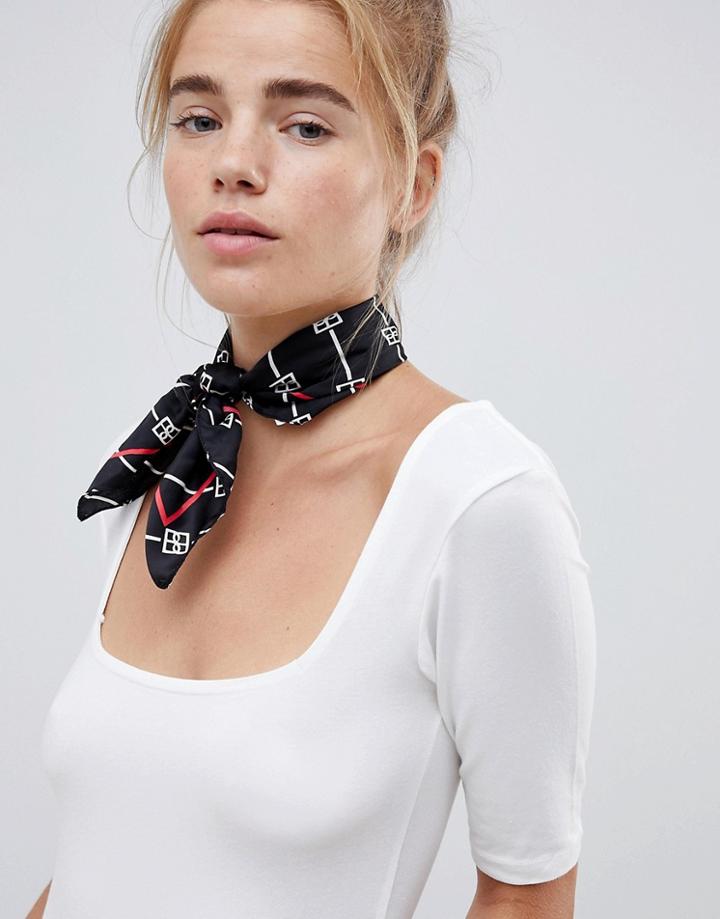 Bershka Printed Neck Scarf - Black