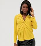 Asos Design Maternity Long Sleeve Plunge Shirt With Knot Front - Clear