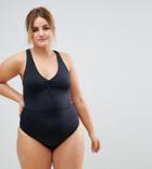 Asos Curve Ruched Front Racer Back Swimsuit - Black