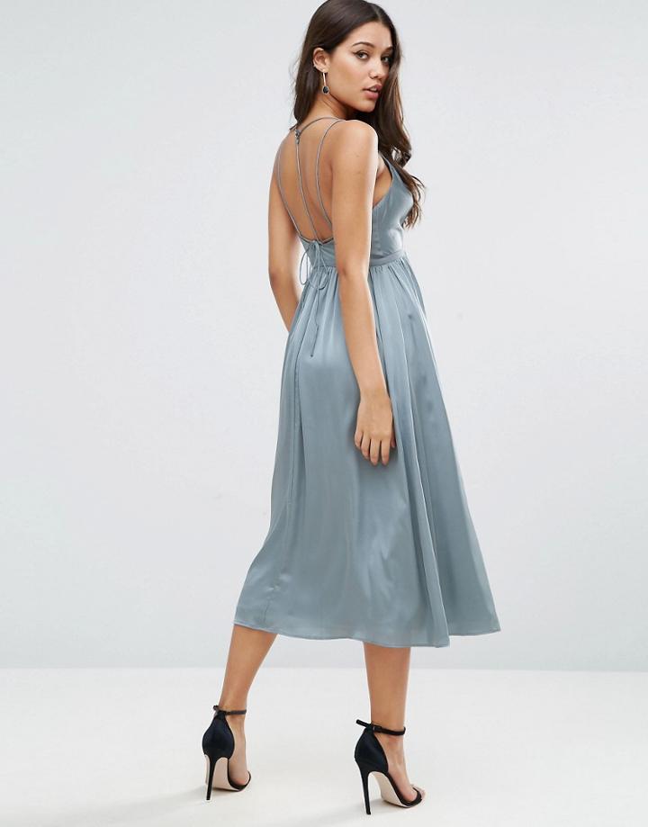 Asos Midi Dress With Delicate Strap Back - Blue