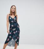 Fashion Union Petite Wrap Cami Midi Dress In Romantic Floral - Multi