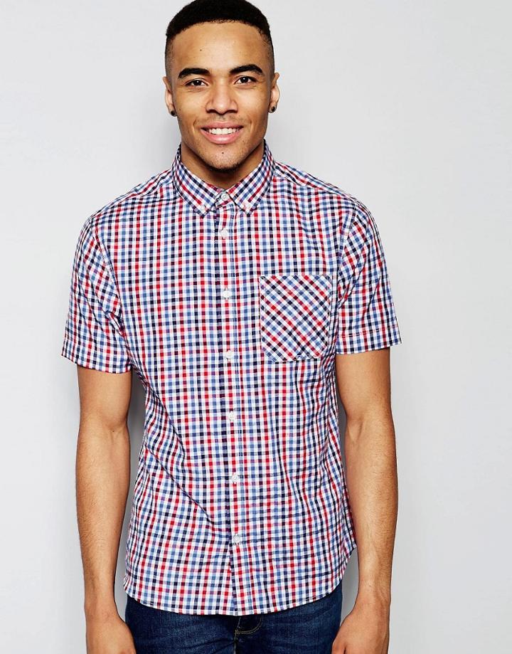 D-struct Short Sleeve Checked Shirt - White