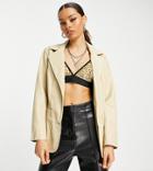 Topshop Petite Fitted Faux Leather Blazer In Biscuit-neutral