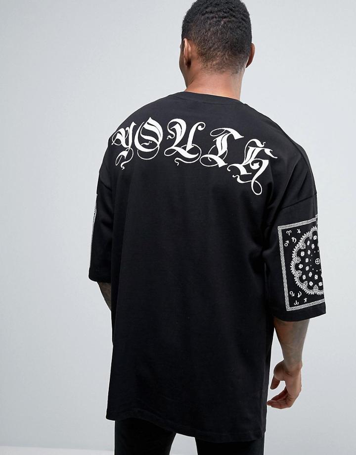 Asos Oversized T-shirt With Youth And Bandana Print - Black