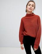 Monki High Neck Ribbed Oversized Sweater In Rust - Brown