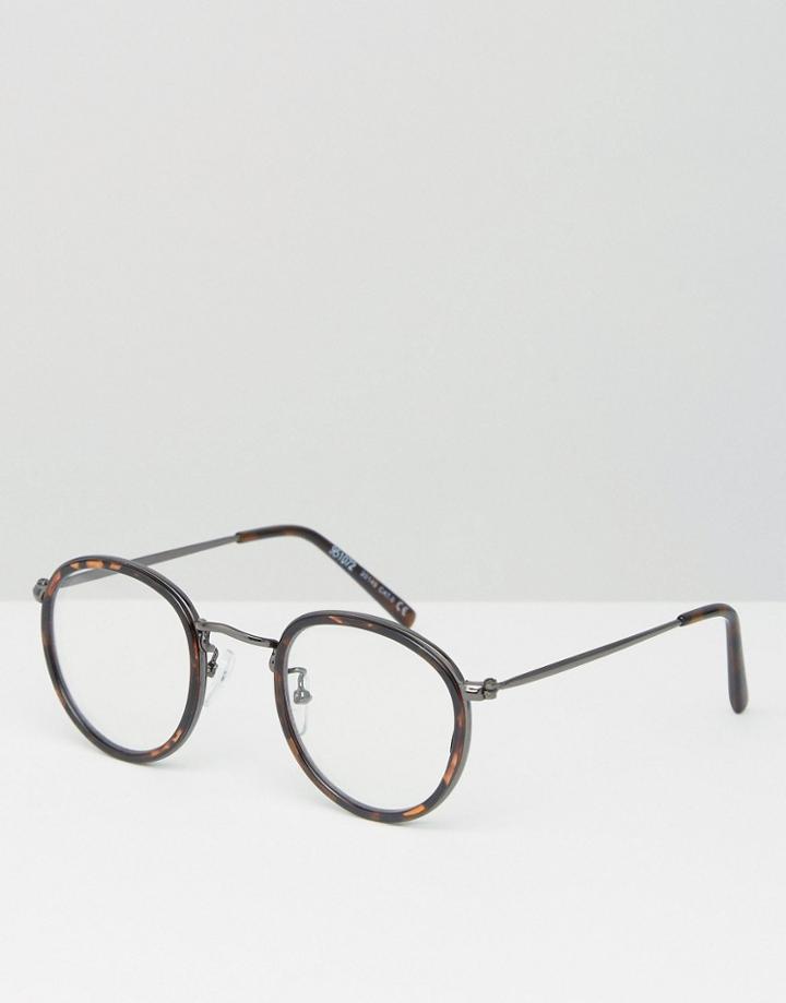 Asos Round Clear Lens Glasses In Tort With Metal Arms - Brown