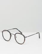 Asos Round Clear Lens Glasses In Tort With Metal Arms - Brown