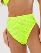 Asos Design Jewelled High Leg High Waist Bikini Bottom In Pastel Zebra Print-multi