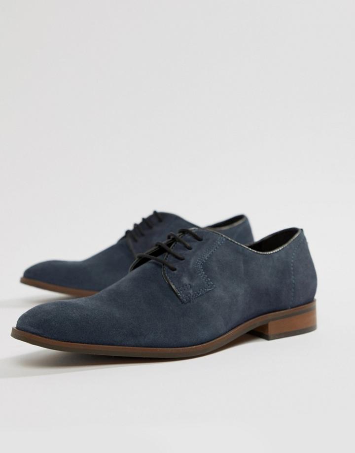Dune Lace Up Suede Shoes In Navy Suede - Blue