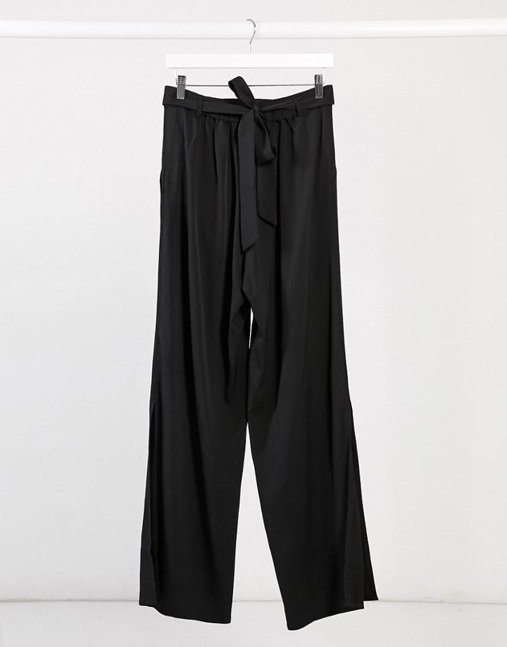 Elvi Wide Leg Pants With Splits In Black