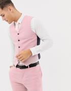 Asos Design Wedding Skinny Suit Vest In Rose Pink Cross Hatch - Pink