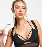 Asyou Mix & Match Lattice Mesh Bikini Top In Black