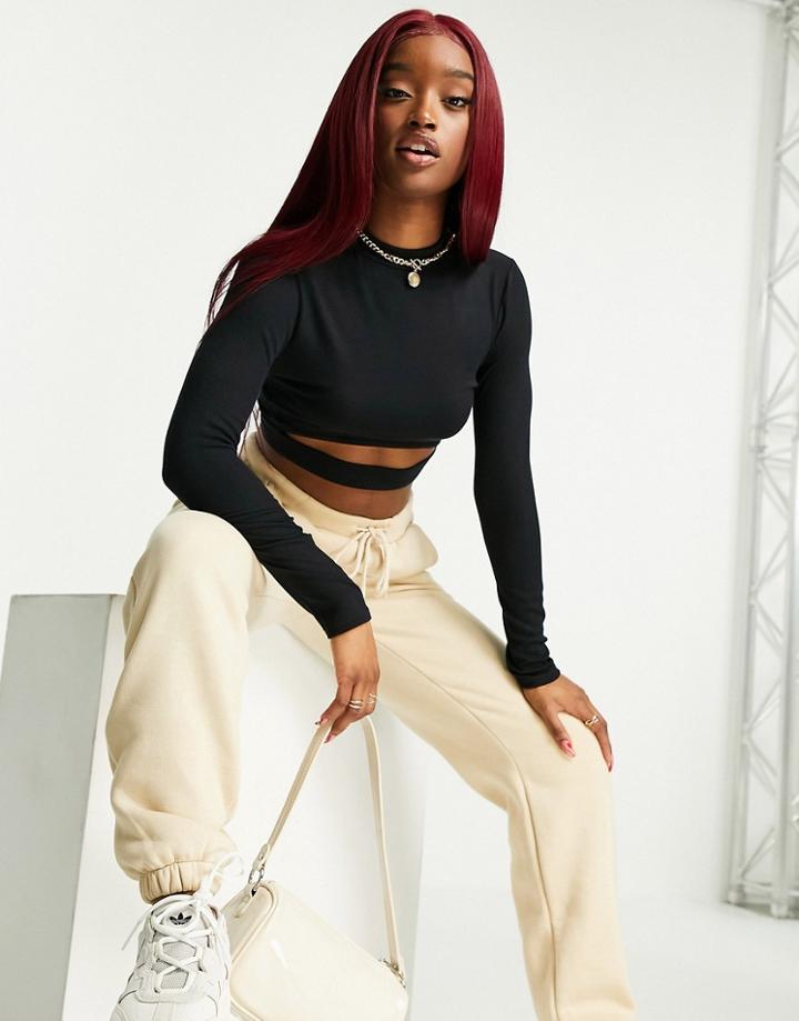 Asos Design Long Sleeve Crop Top With Under Bust Cut Out In Black