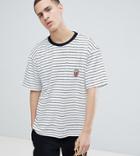 Reclaimed Vintage Inspired Short Sleeve Striped T-shirt With Chest Patch-white