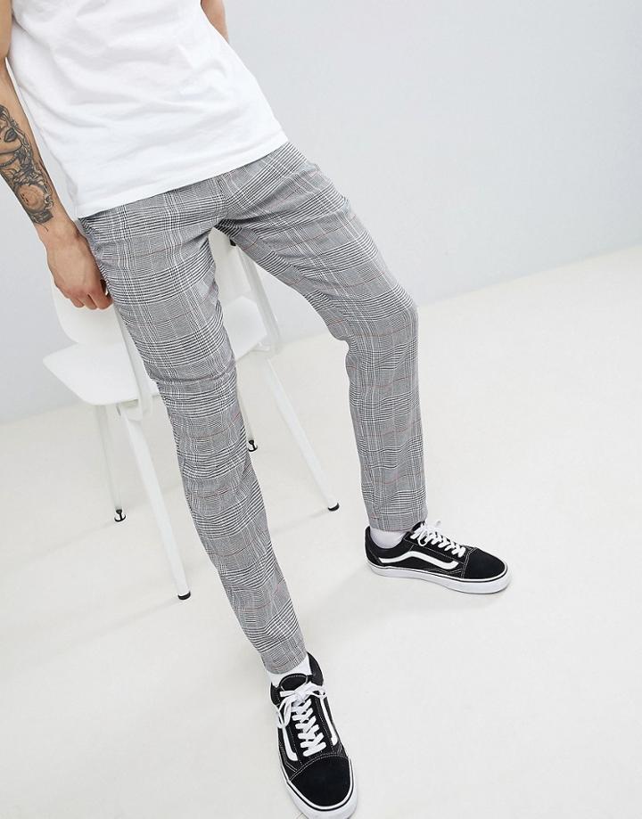 Asos Design Skinny Pants In Monochrome Check - Black
