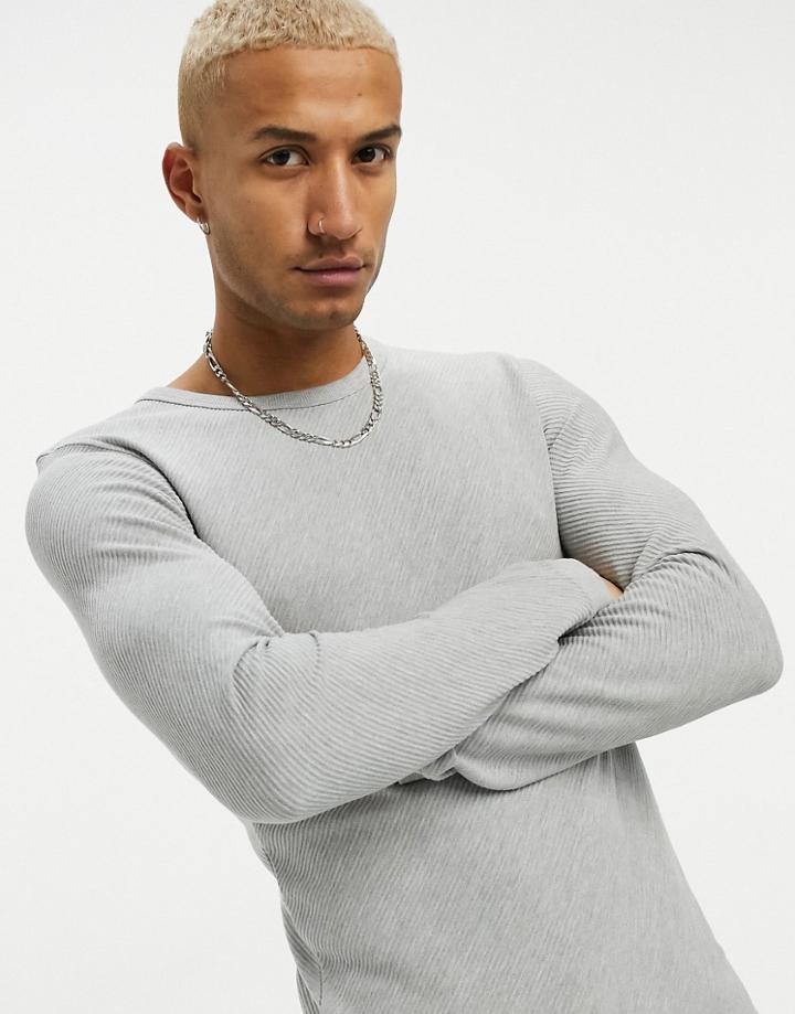Bershka Crew Neck Sweater With Fine Knit In Gray-grey