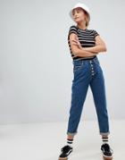 Pull & Bear 5 Button Classic Mom Jean In Med Blue - Blue
