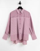 Asos Design Panelled Dad Shirt In Mixed Burgundy Stripe-multi