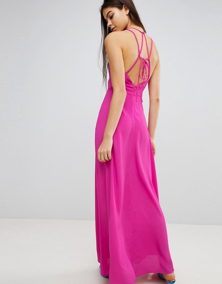 Asos Open Back Halter Maxi Dress - Pink