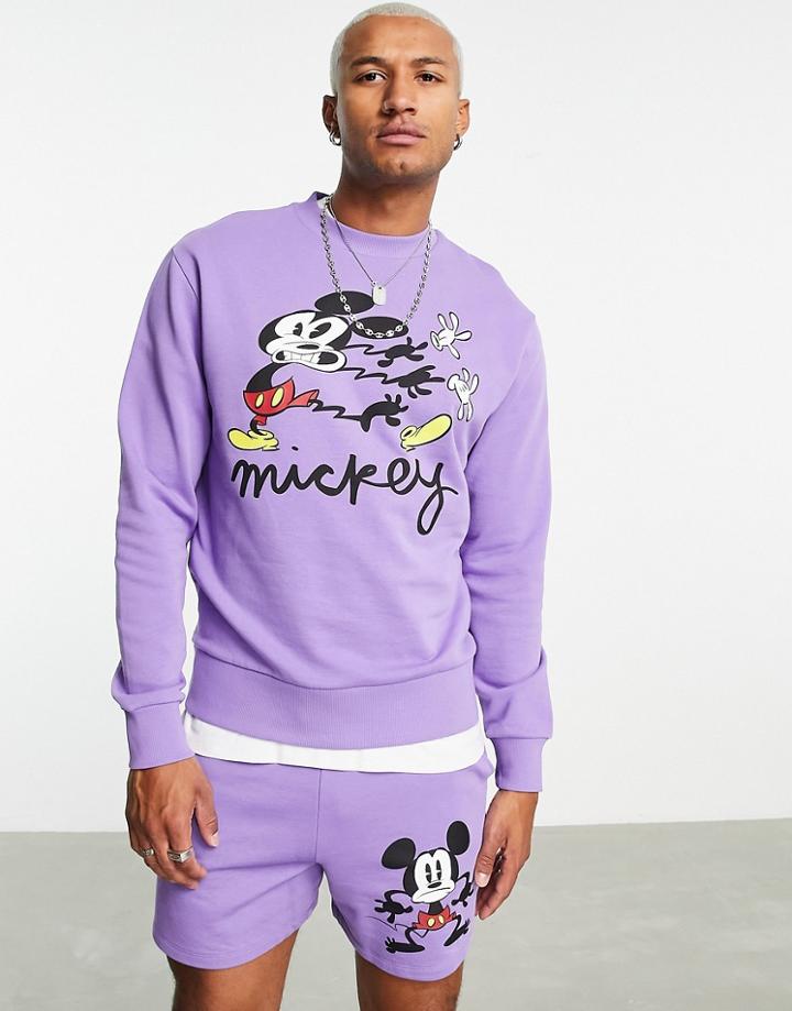 Asos Design Sweatshirt With Disney Mickey Mouse Question Mark Print In Purple - Part Of A Set