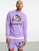 Asos Design Sweatshirt With Disney Mickey Mouse Question Mark Print In Purple - Part Of A Set