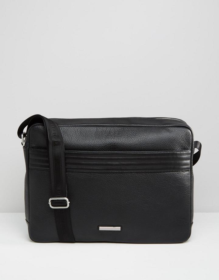 Tommy Hilfiger Leather Messenger Bag - Black