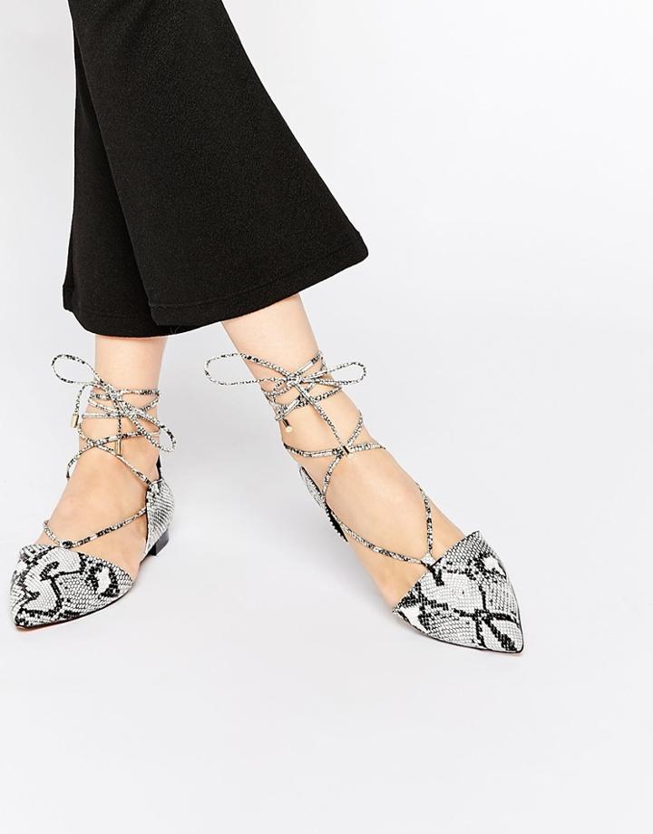 Asos Locket Lace Up Pointed Ballet Flats - Snake