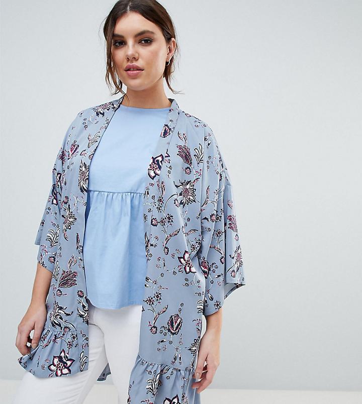 Junarose Delicate Floral Kimono - Blue