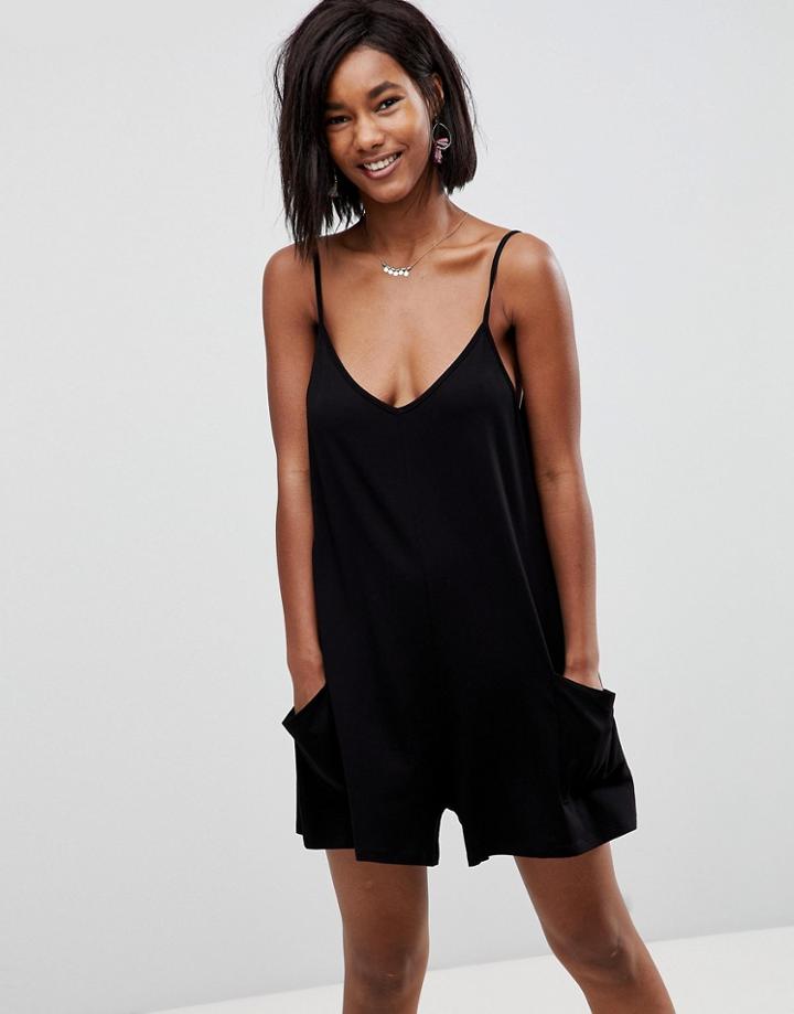 Asos Jersey Minimal Romper With Pockets - Black