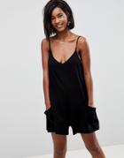 Asos Jersey Minimal Romper With Pockets - Black