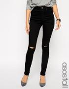 Asos Tall Ridley High Waist Skinny Jean With Ripped Knees - Black