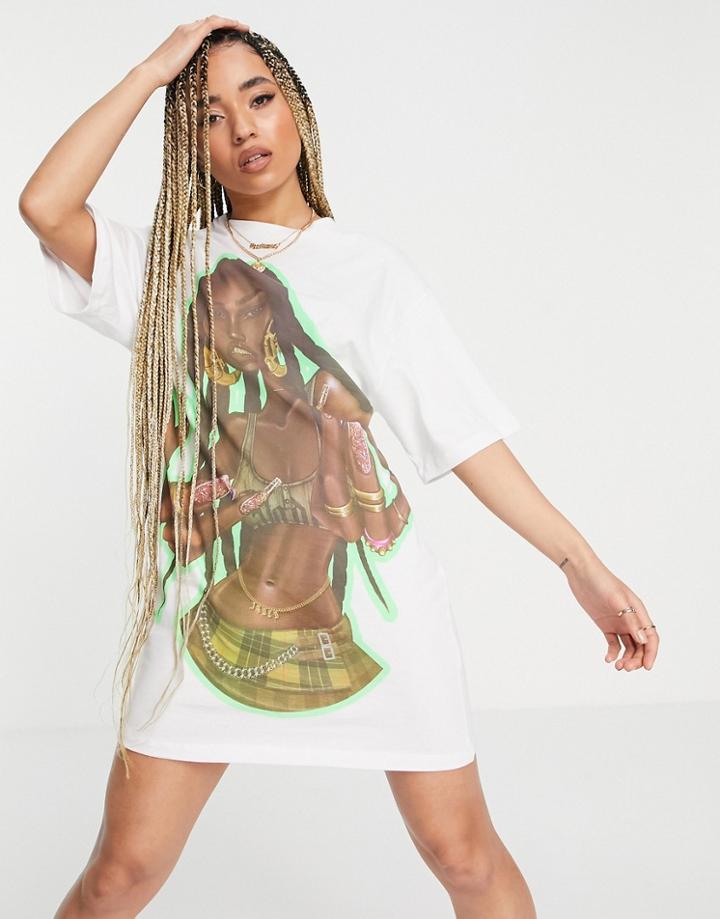 Jaded London Oversized T-shirt Dress With Oversized Graphic-white