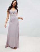 Tfnc Bardot Maxi Bridesmaid Dress With Fishtail And Embellished Waist-gray