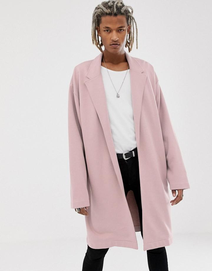 Asos Design Oversized Jersey Duster Jacket In Pink - Pink