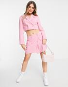 Stradivarius Recycled Polyester Double-breasted Cropped Blazer Set In Pink