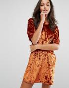 Missguided Velvet T-shirt Dress - Gold