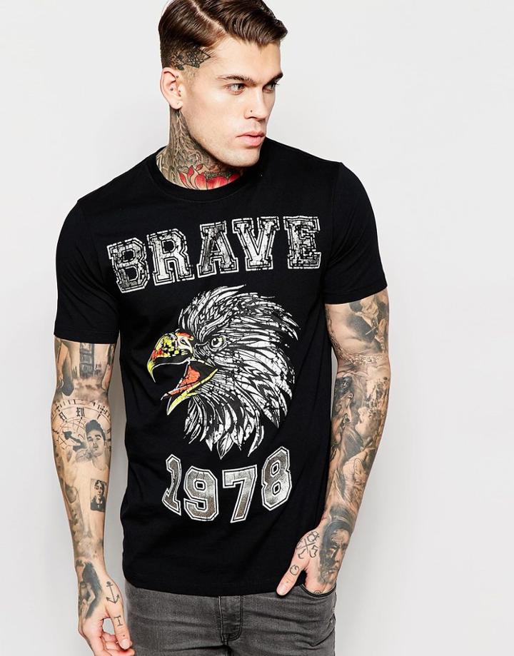 Diesel T-shirt T-joe-b Crewneck Brave Eagle Foil Print In Black - Black