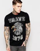 Diesel T-shirt T-joe-b Crewneck Brave Eagle Foil Print In Black - Black