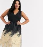 Little Mistress Plus Metallic Jaquard Midi Prom Dress In Gold