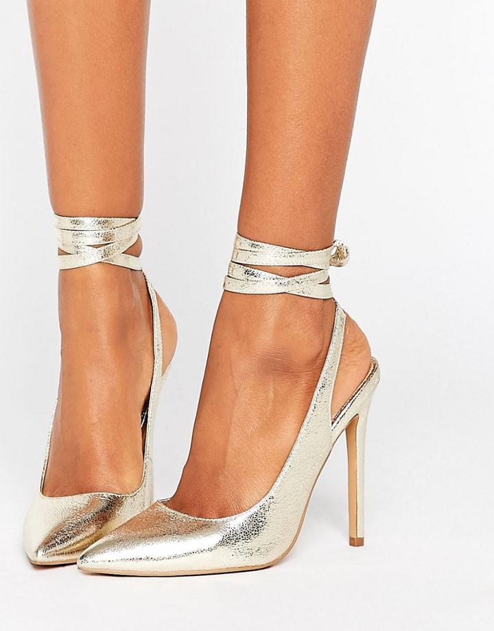 Asos Pipe Down Pointed High Heels - Gold