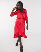 Oasis Frill Wrap Midi Dress In Red