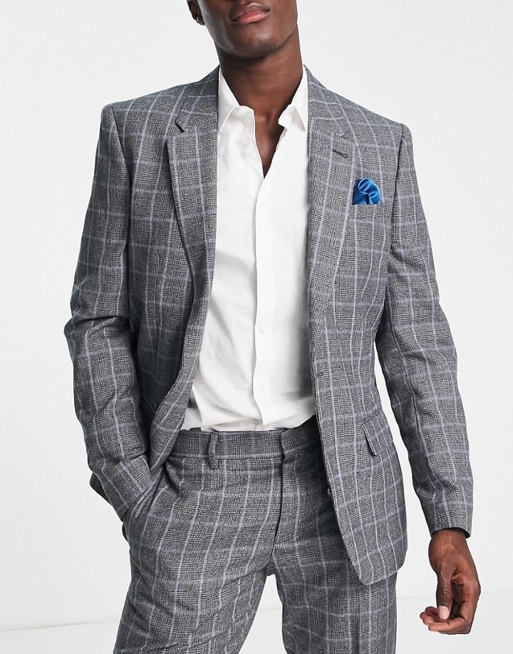 River Island Checked Suit Jacket In Gray