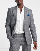 River Island Checked Suit Jacket In Gray
