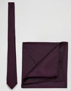 Asos Design Burgundy Tie And Pocket Square Pack - Red